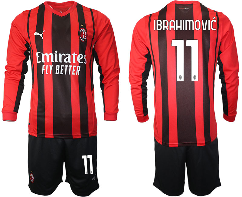 Men 2021-2022 Club Ac Milan home red Long Sleeve #11 Soccer Jersey